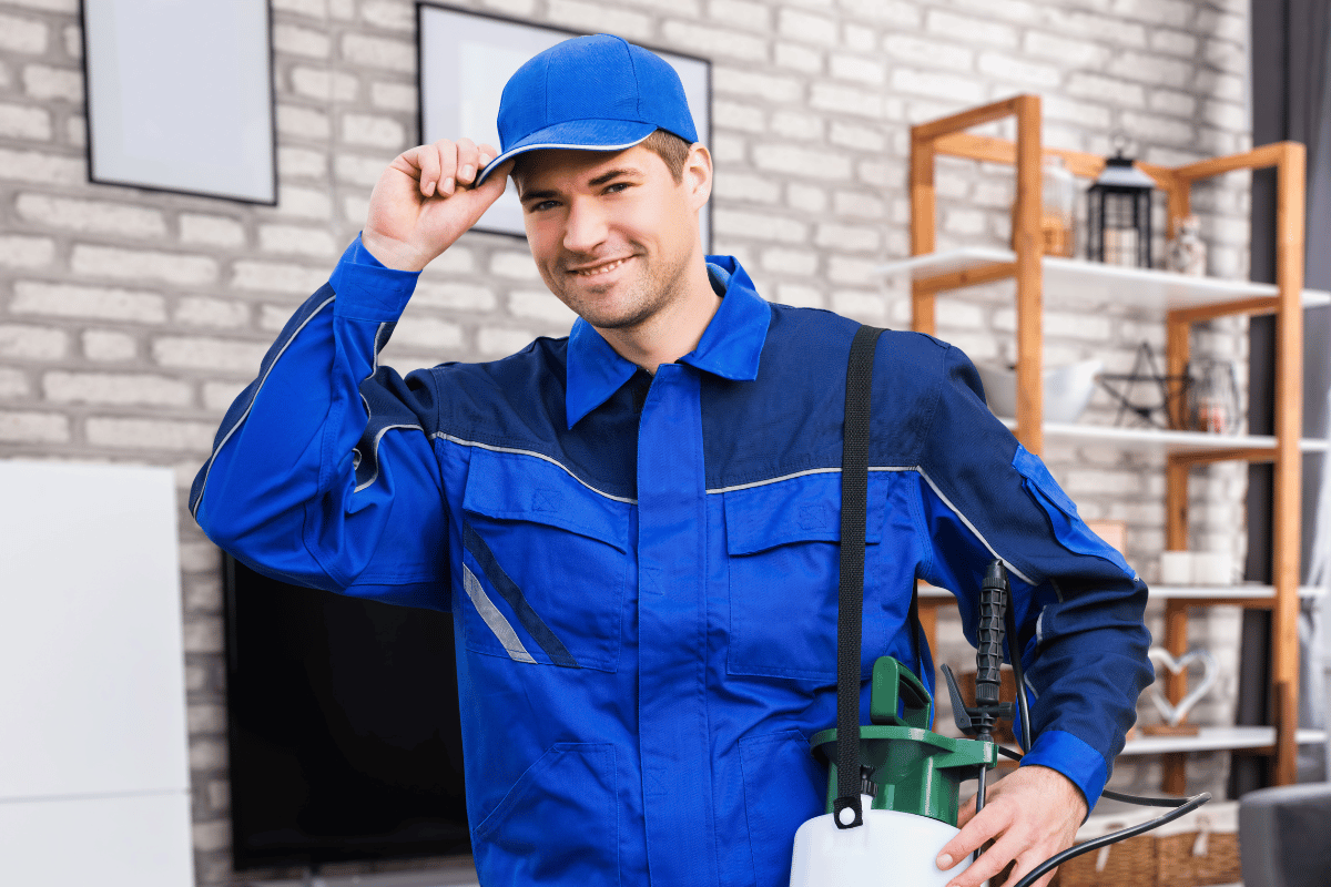 flick pest control guy wearing a blue uniform