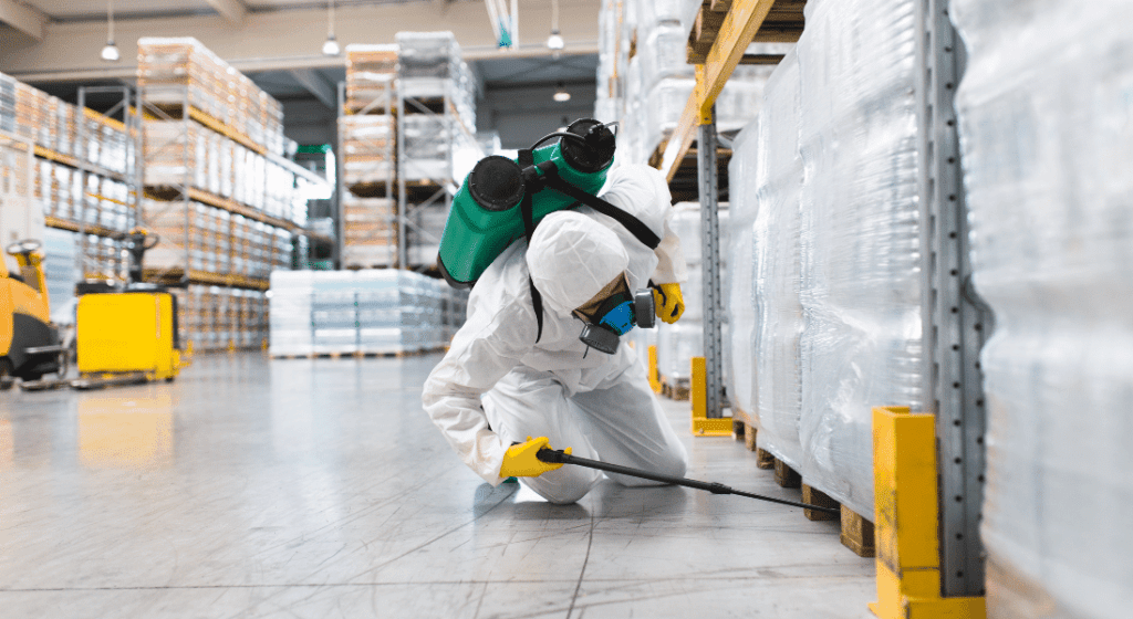 expert spraying to make a pest free warehouse